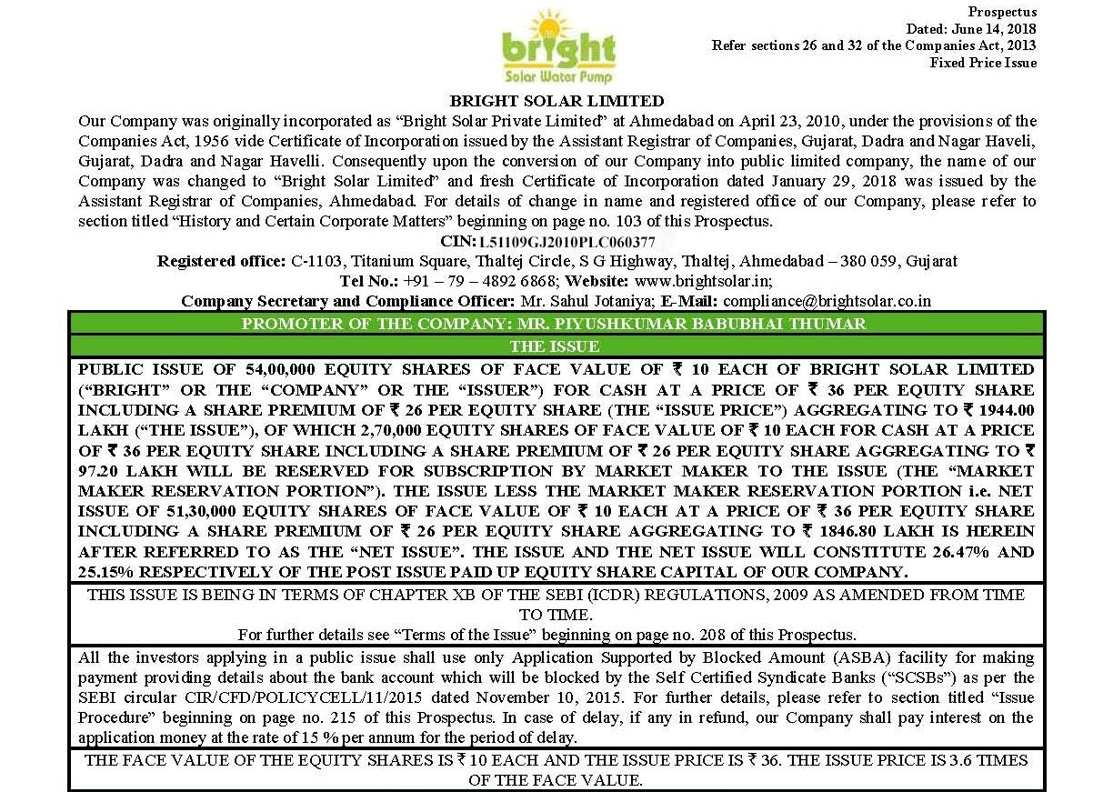 Bright Solar Prospectus Filing
